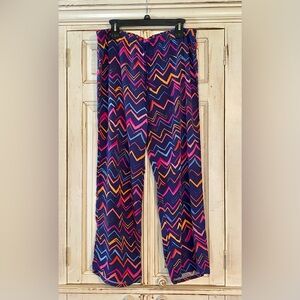 Natori Josie Navy Chevron Wide Leg Pants with Pink & Orange Accents